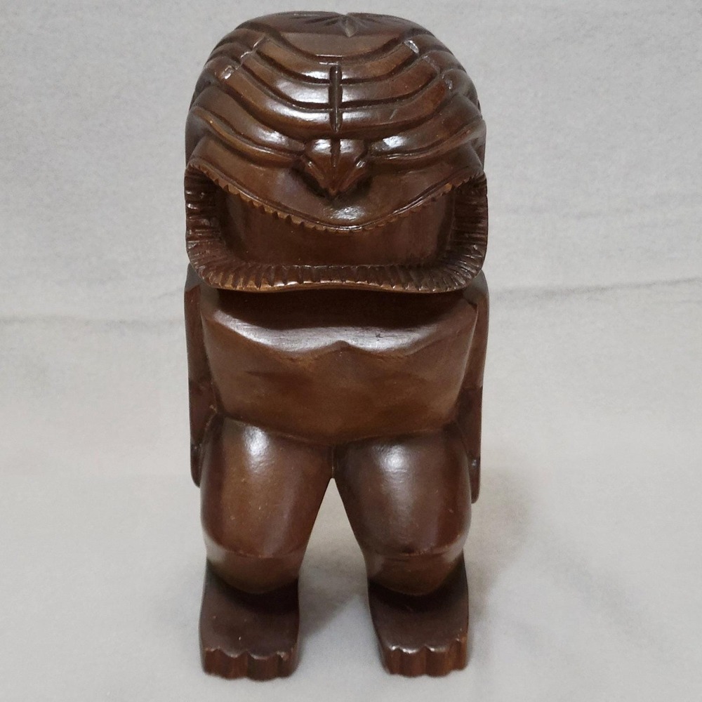 Vintage Hand Carved Wooden Tiki Statue Polynesian Folk Art Figure Dark Brown